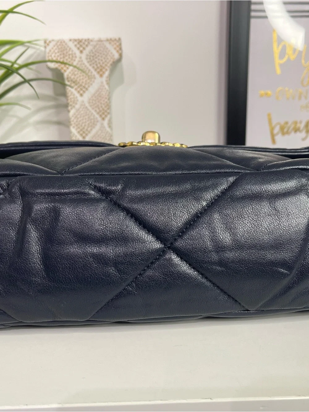 CHANEL 19 Small Quilted Shoulder Bag in Navy